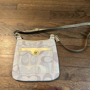 Coach Penelope Optic Signature crossbody in beige/gold metallic